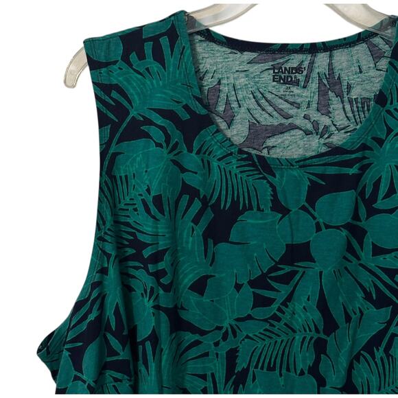 Lands' End Maxi Dress Womens Size 2X Blue Green Palm Foliage Tropical Cover-up - Picture 3 of 8